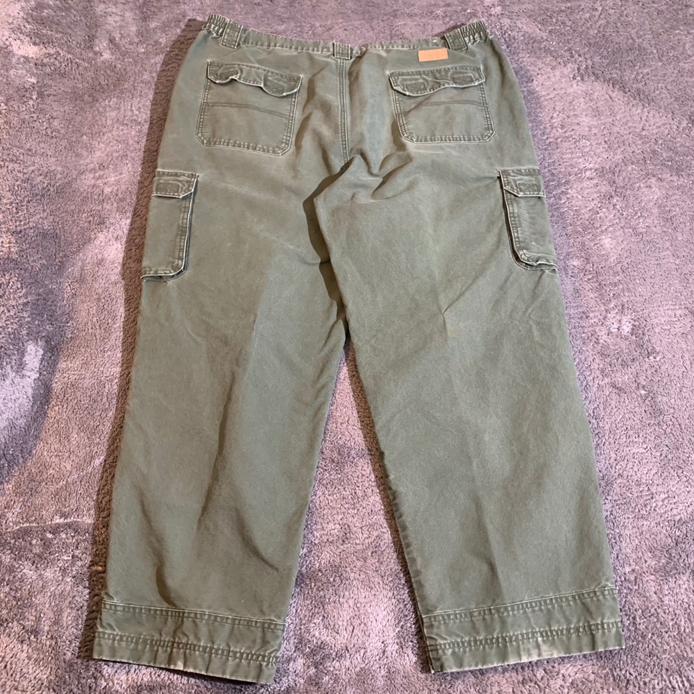 Cabelas Trail Hiker Mens Cargo Pants Olive Green Canvas Elastic Waist 44x32